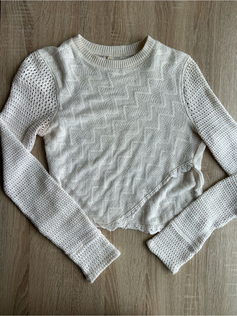 Free People Crochet Asymmetrical Ivory Sweater XS